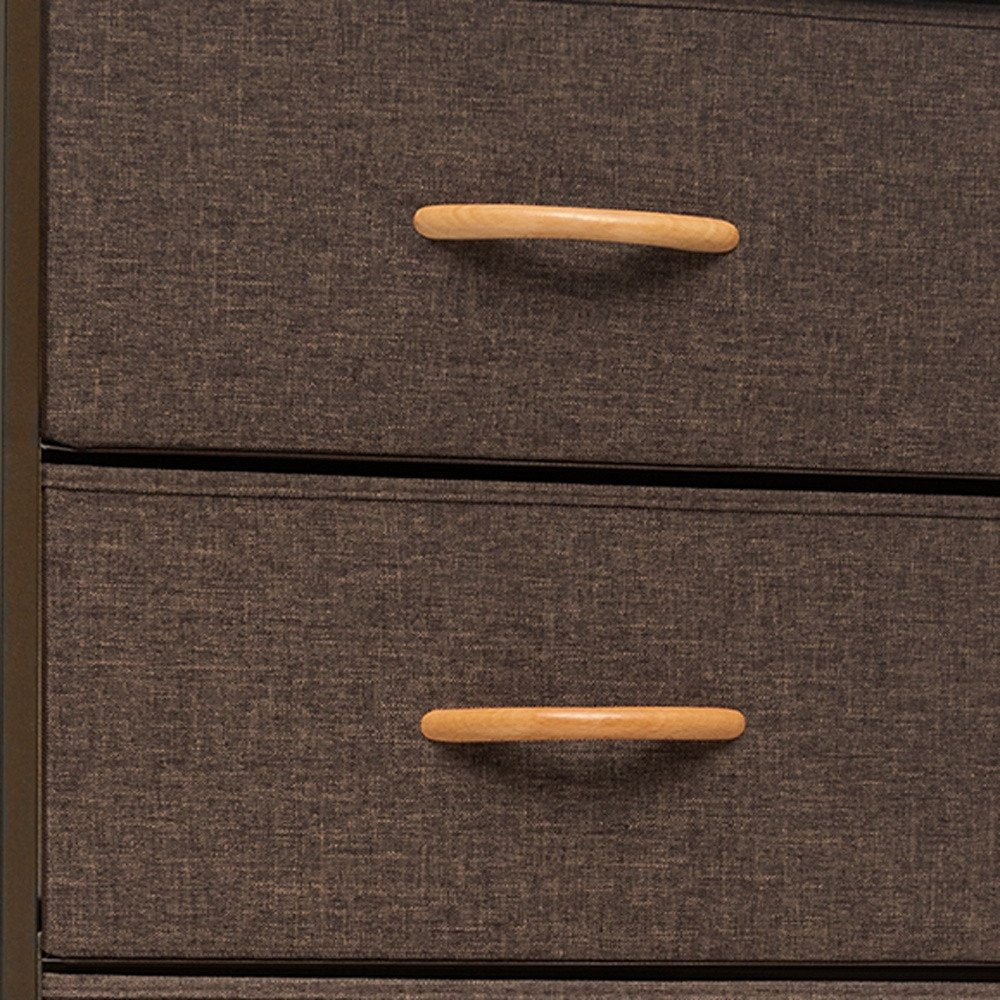 18" Brown Steel and Fabric Six Drawer Chest