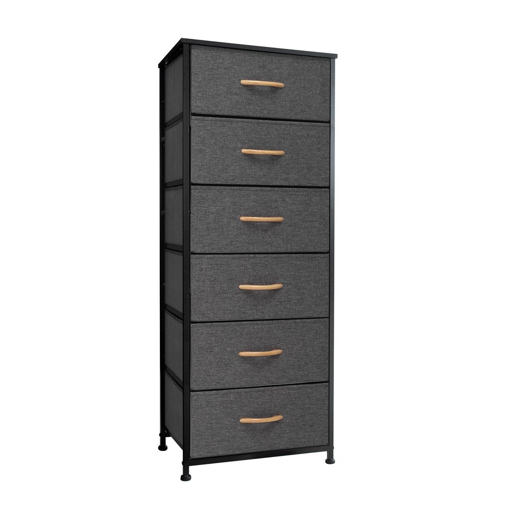 18" Gray Wood Steel And Fabric Six Drawer Dresser