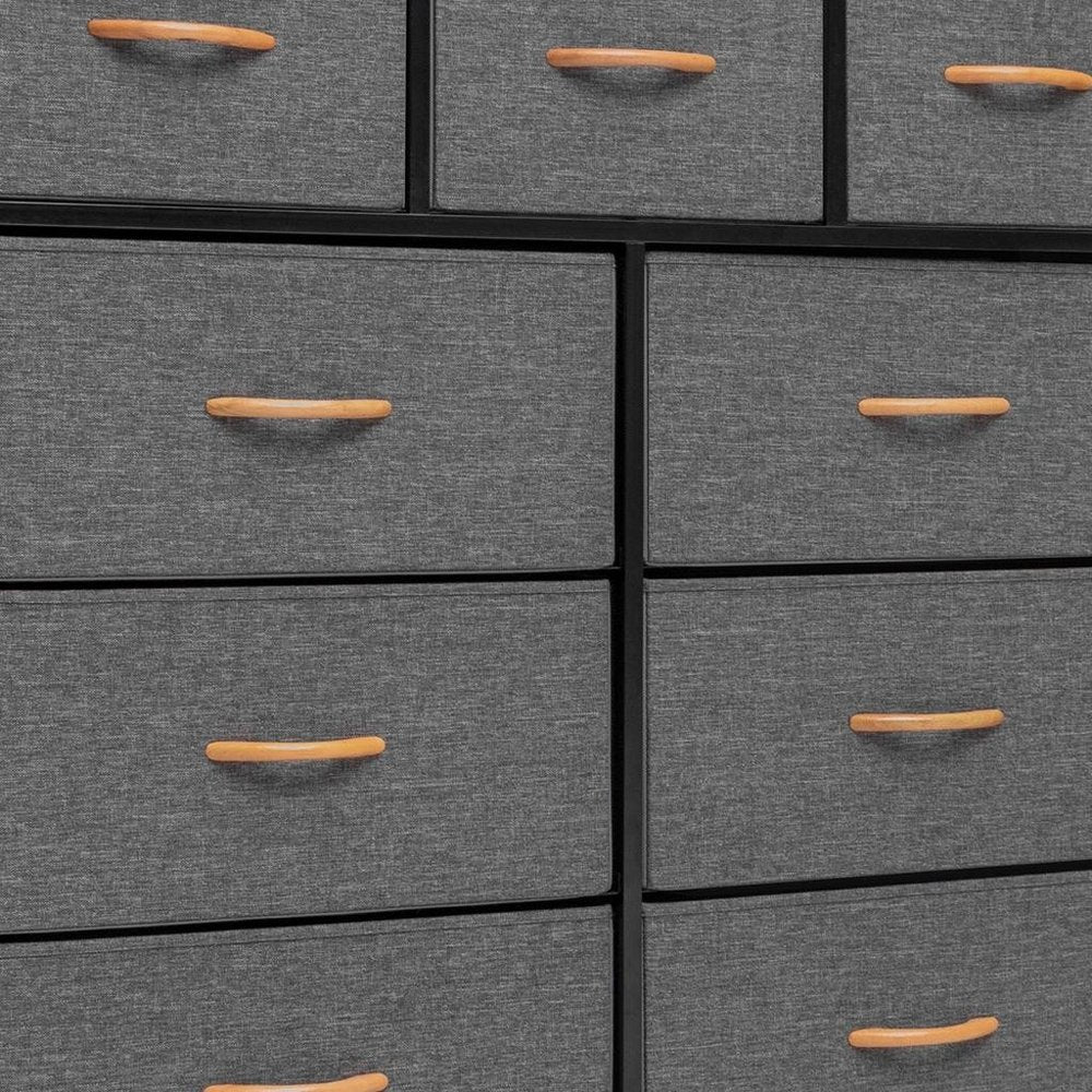 39" Gray Wood Steel And Fabric Nine Drawer Triple Dresser