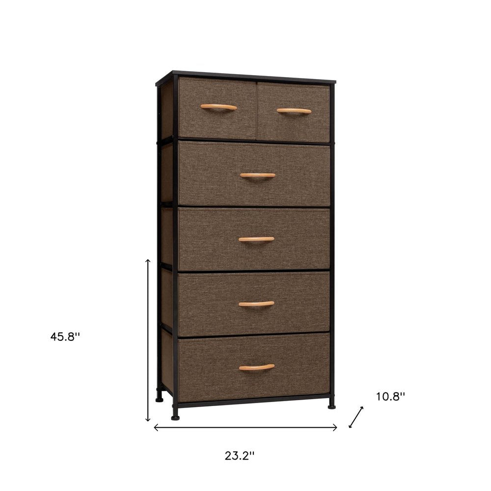 23" Brown Steel and Fabric Six Drawer Combo Dresser