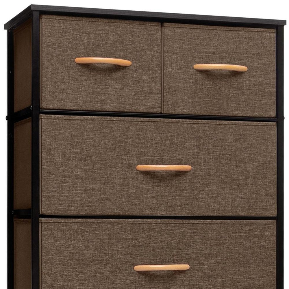 23" Brown Steel and Fabric Six Drawer Combo Dresser