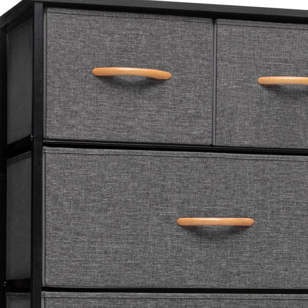 23" Gray and Black Steel and Fabric Six Drawer Chest