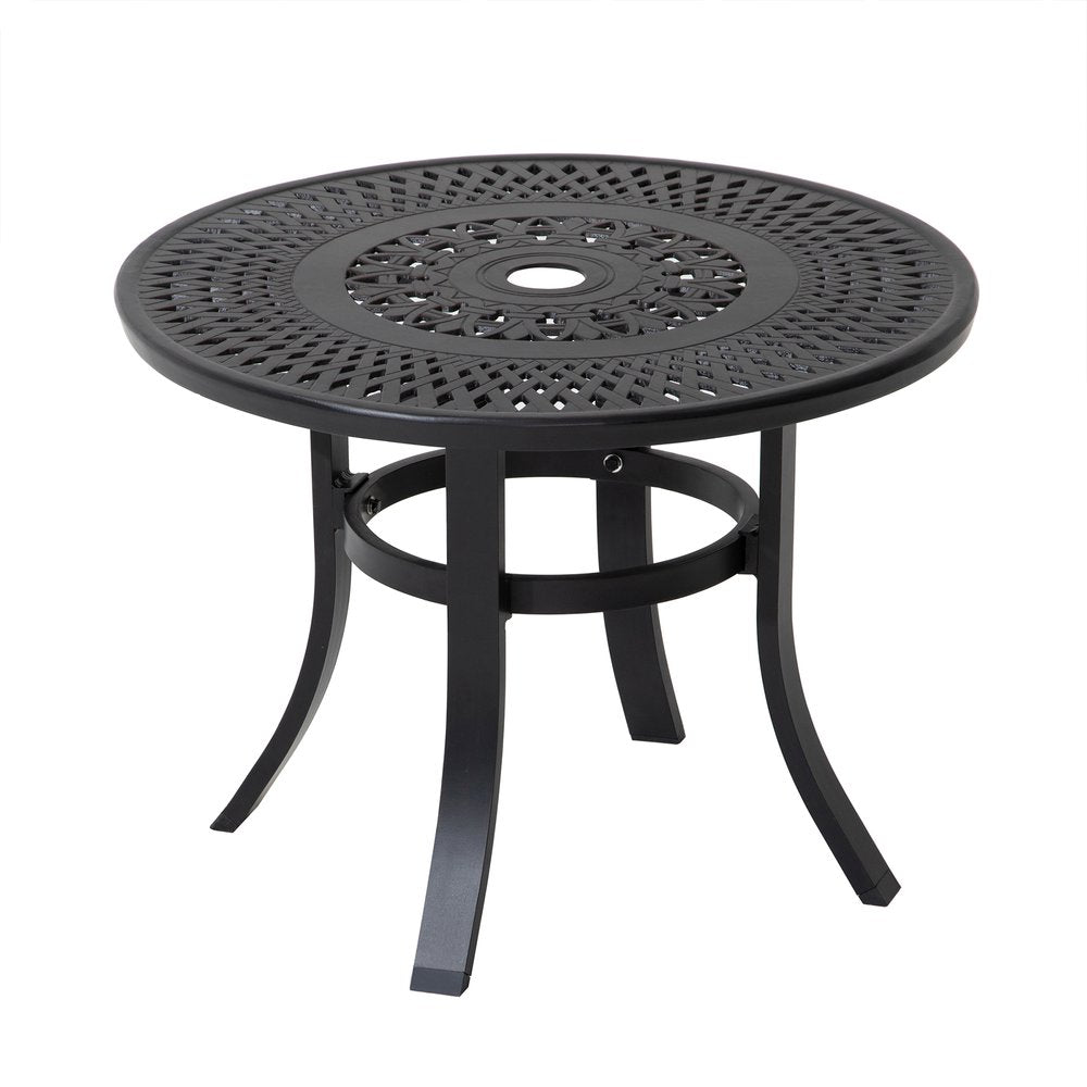 24" Black Rounded Metal Outdoor Bistro Table with Umbrella Hole
