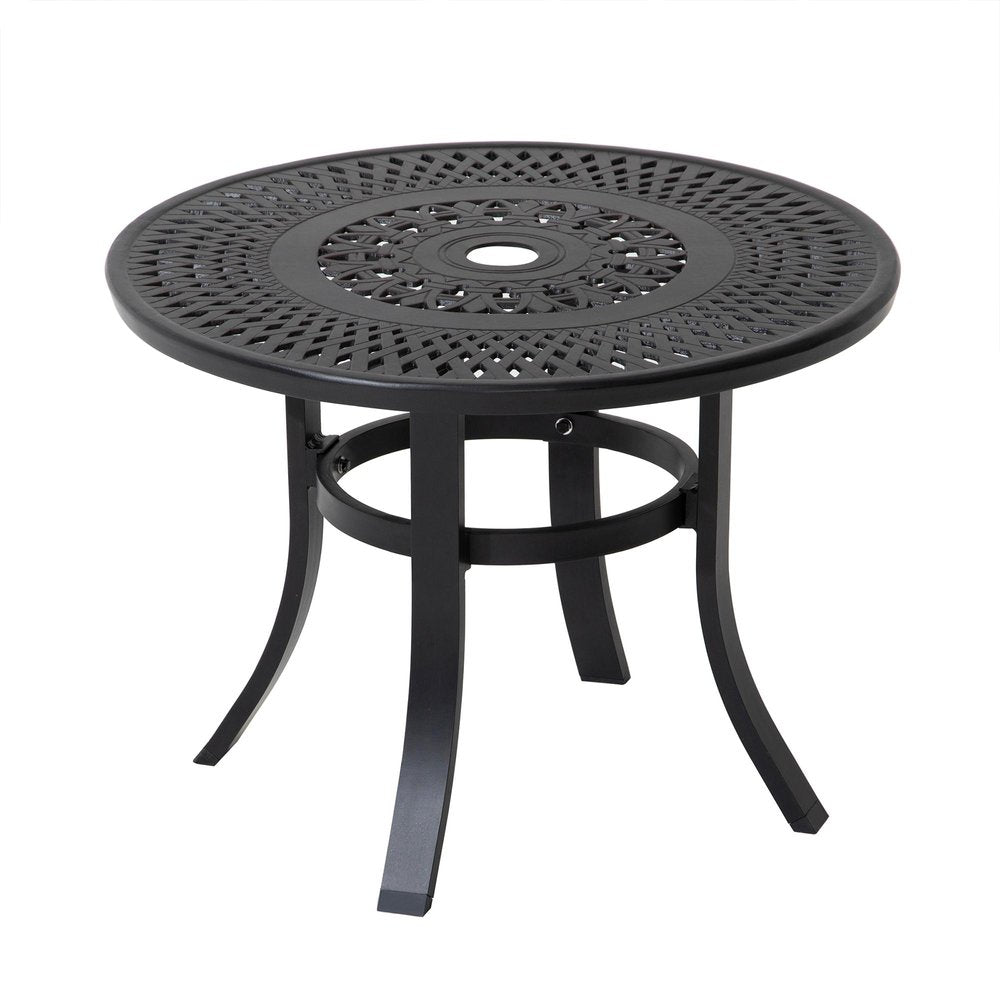 24" Black Rounded Metal Outdoor Bistro Table with Umbrella Hole
