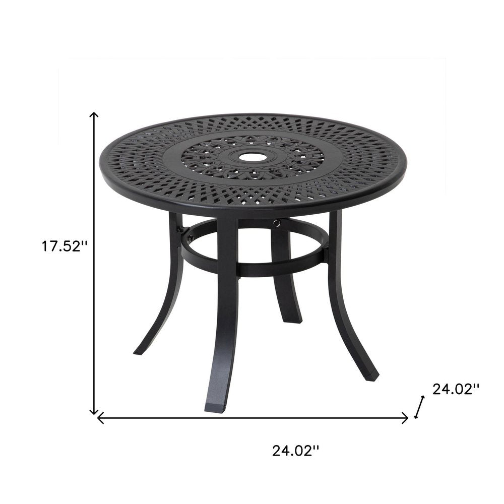 24" Black Rounded Metal Outdoor Bistro Table with Umbrella Hole