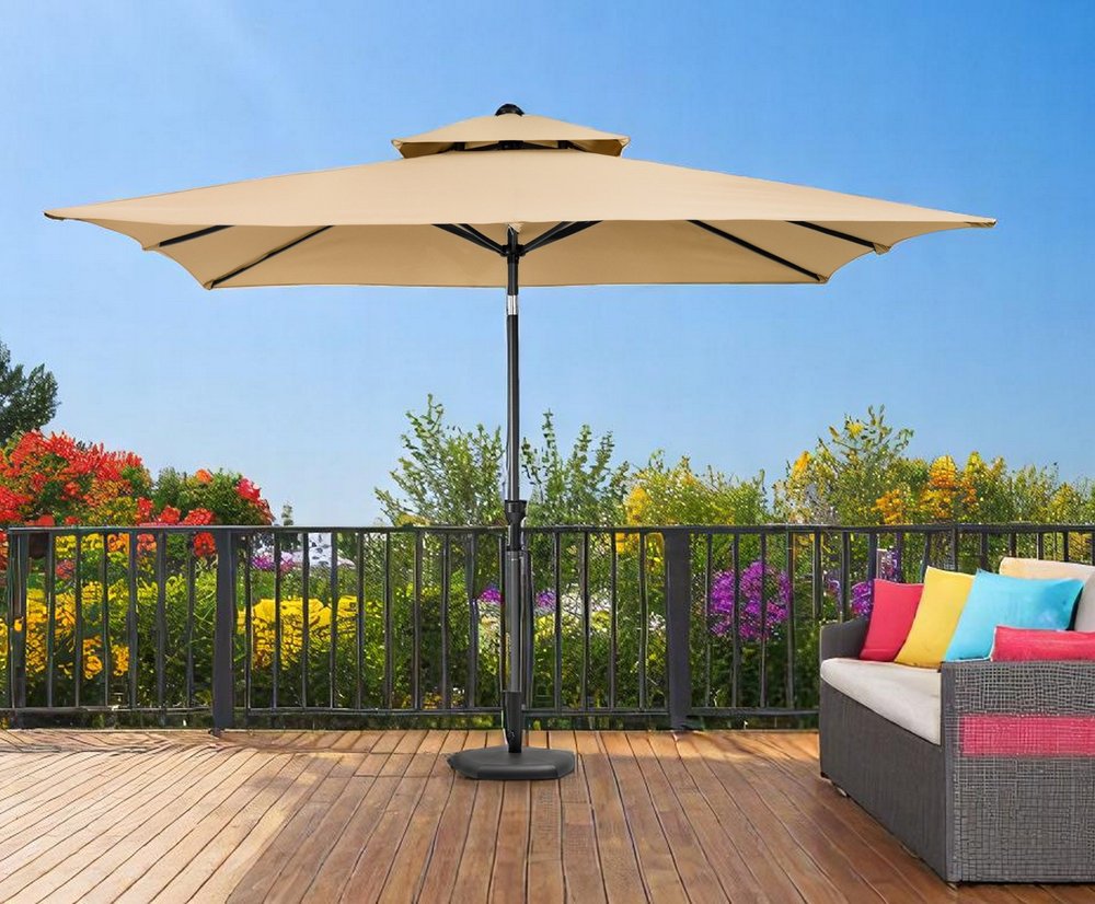 10' Tan Polyester Rectangular Tilt Market Patio Umbrella
