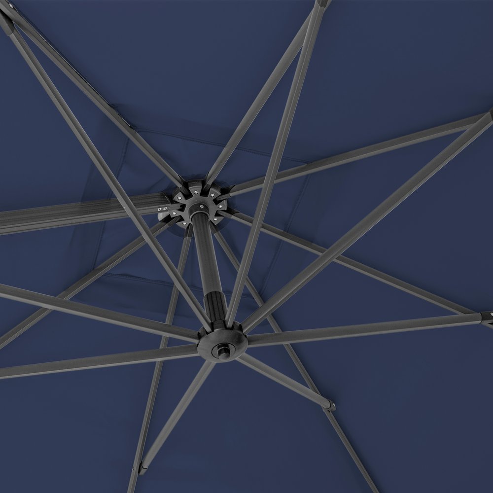 10' Navy Blue Polyester Square Tilt Cantilever Patio Umbrella With Stand