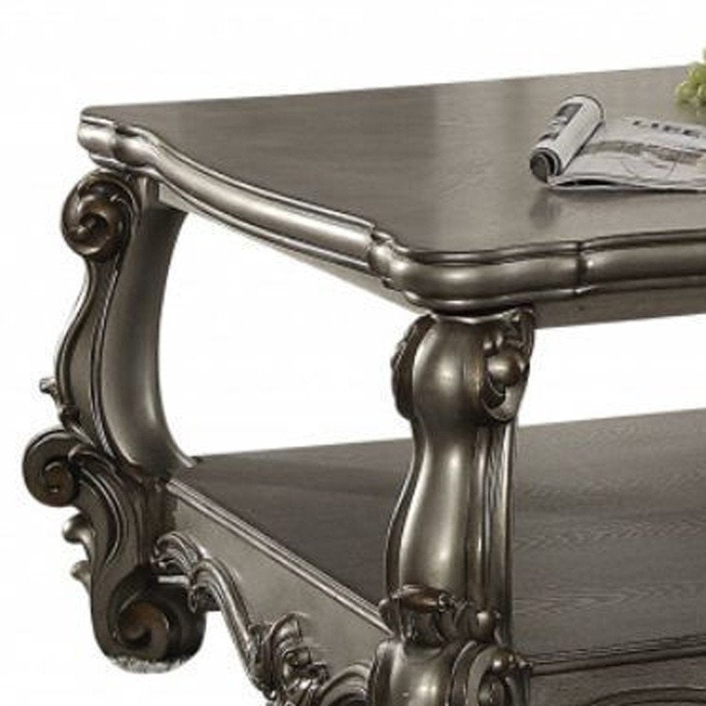 59" Gray Wood And Polyresin Coffee Table With Shelf