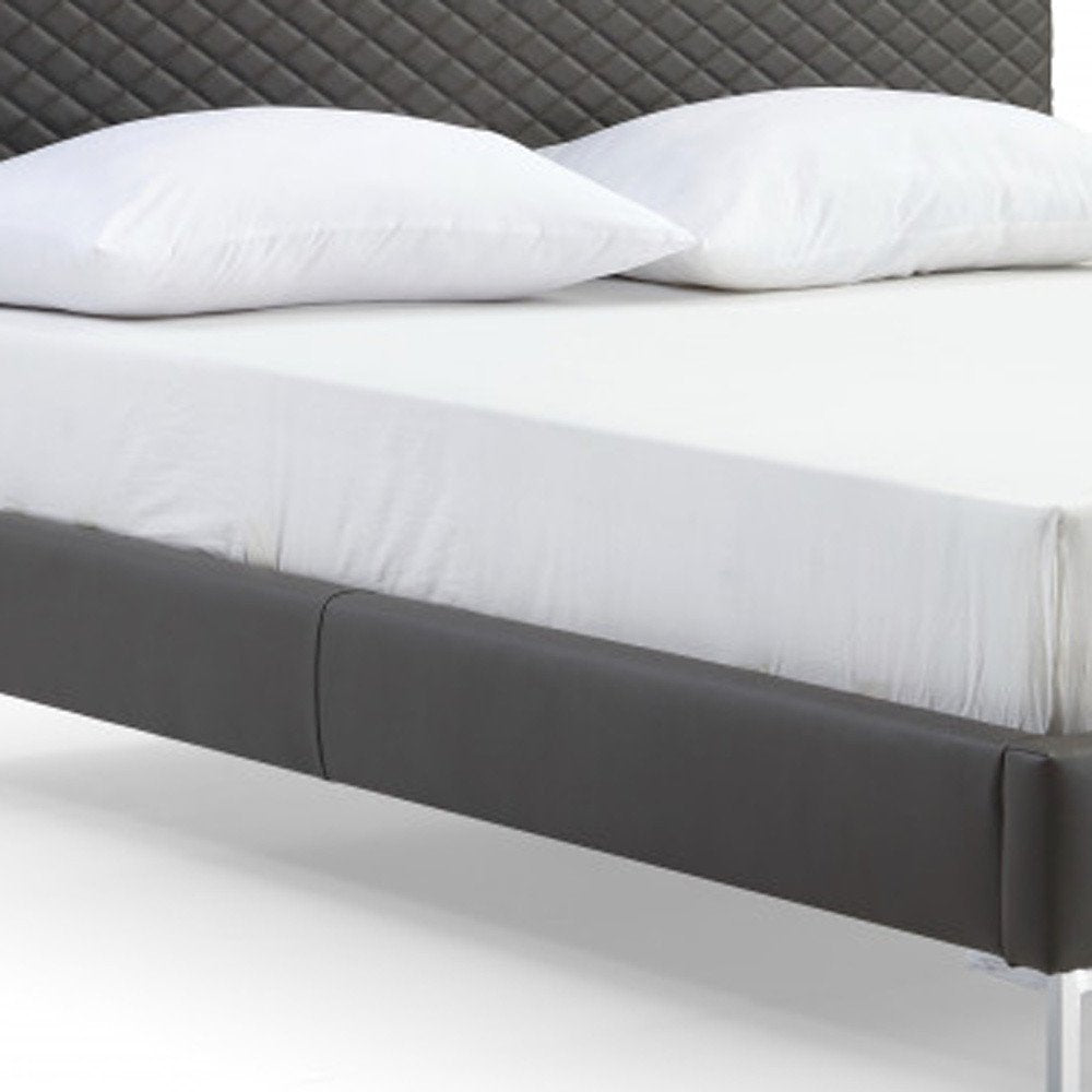 Dark Gray Faux Leather Queen Bed Frame