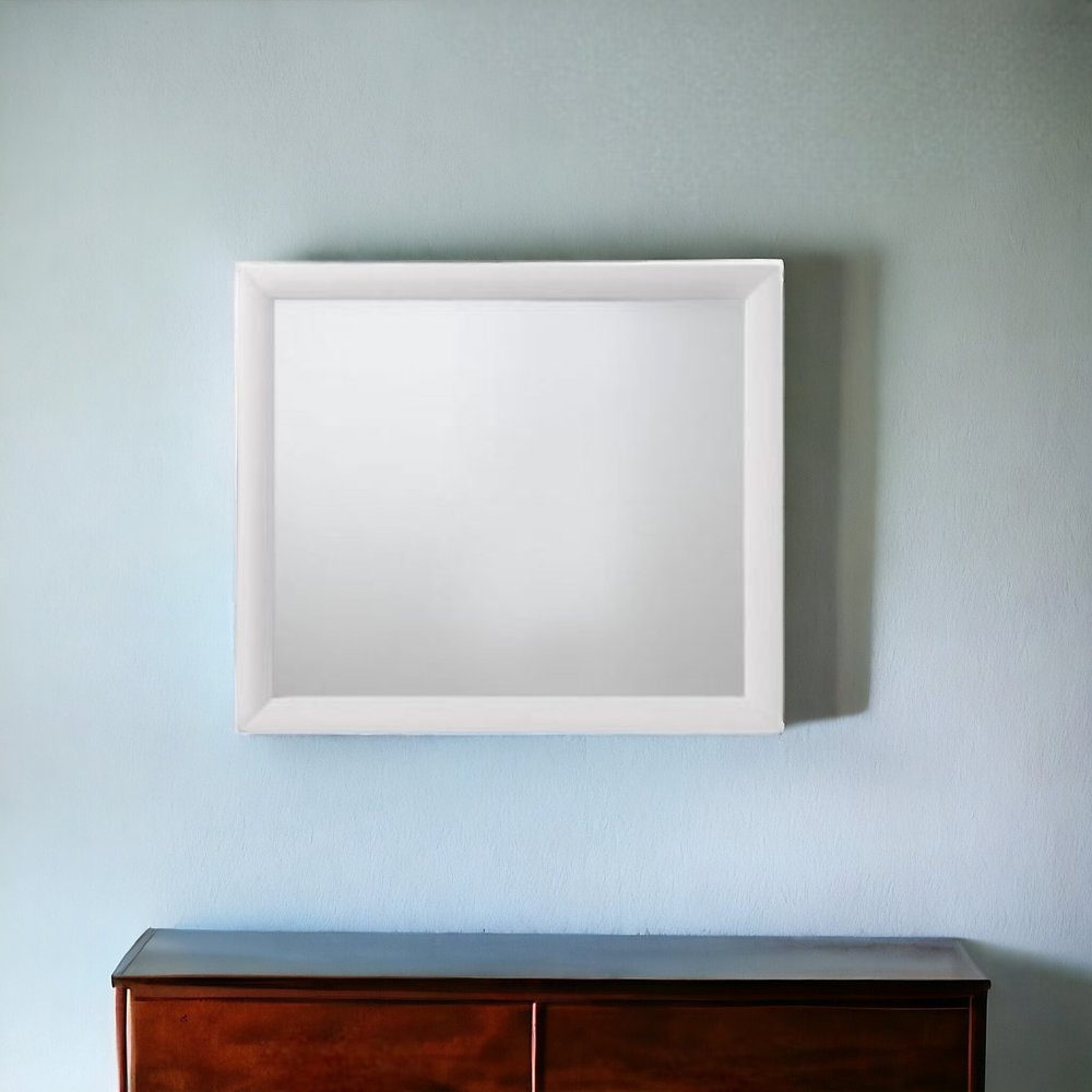 35" White Square Wood Framed Mounted Dresser Mirror