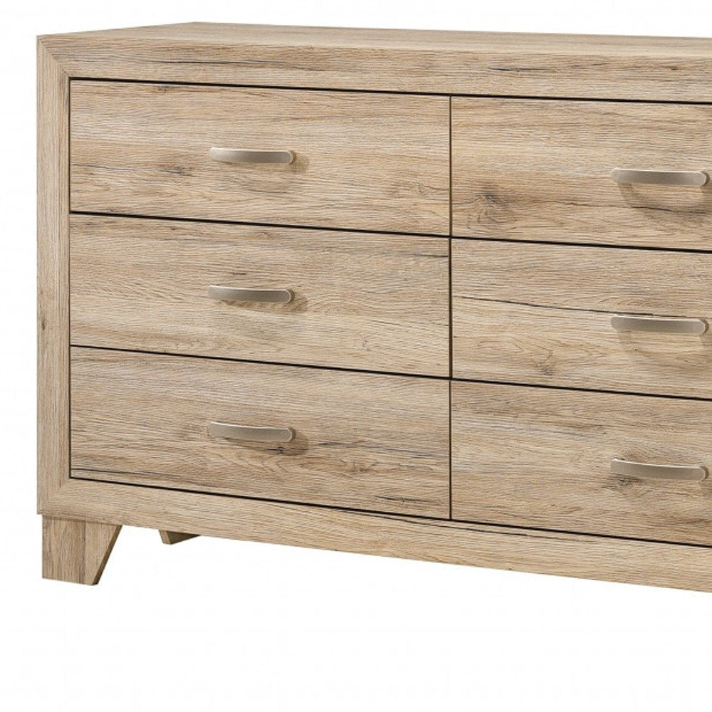 59" Natural Wood Six Drawer Double Dresser