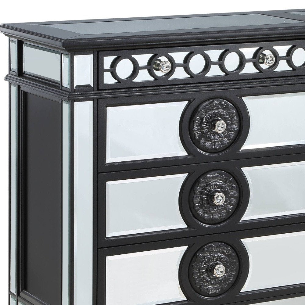 68" Black And Silver Wood Mirrored Eight Drawer Double Dresser