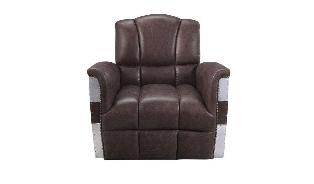 35" Brown Top Grain Leather Patchwork Club Chair
