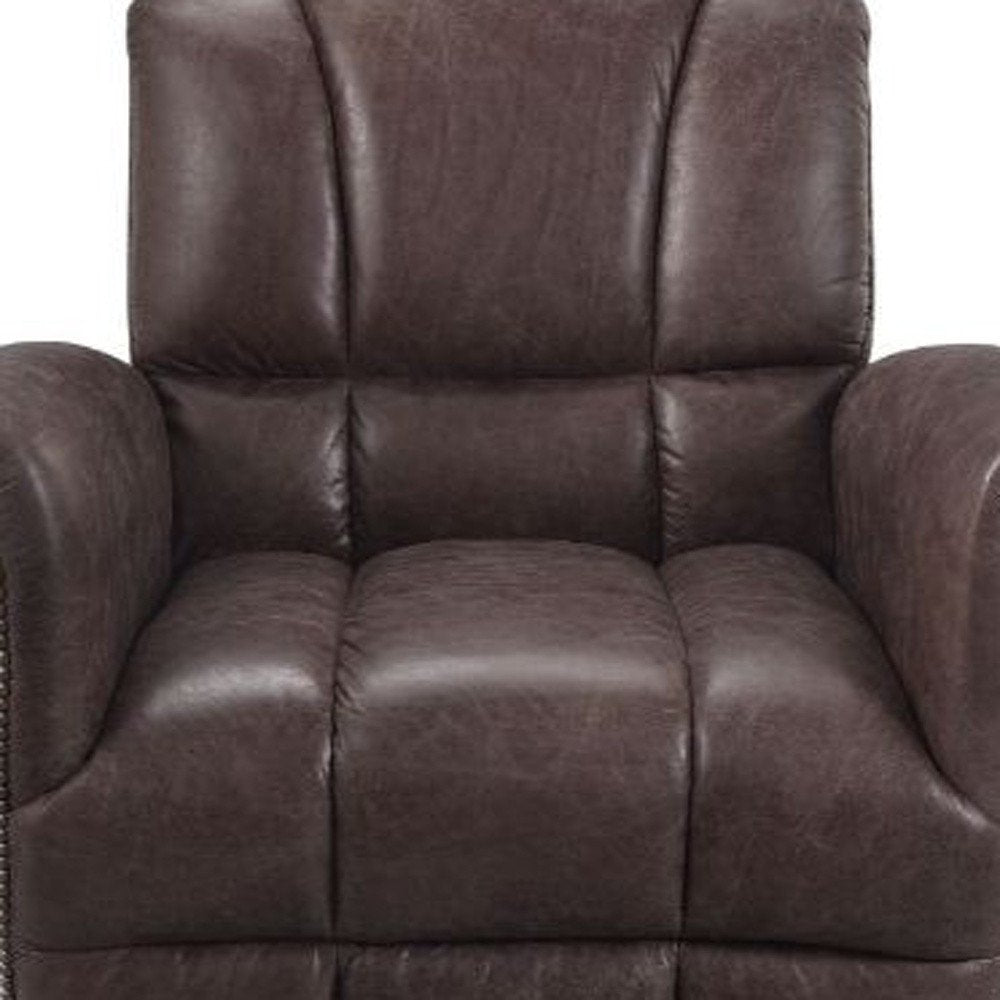35" Brown Top Grain Leather Patchwork Club Chair
