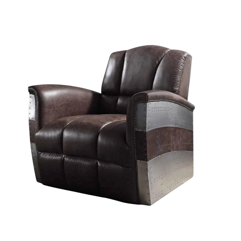 35" Brown Top Grain Leather Patchwork Club Chair