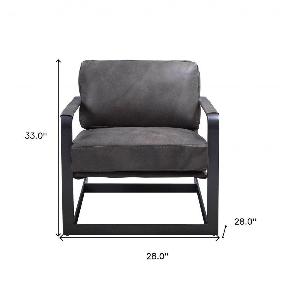 28" Gray and Steel Blue Top Grain Leather Arm Chair