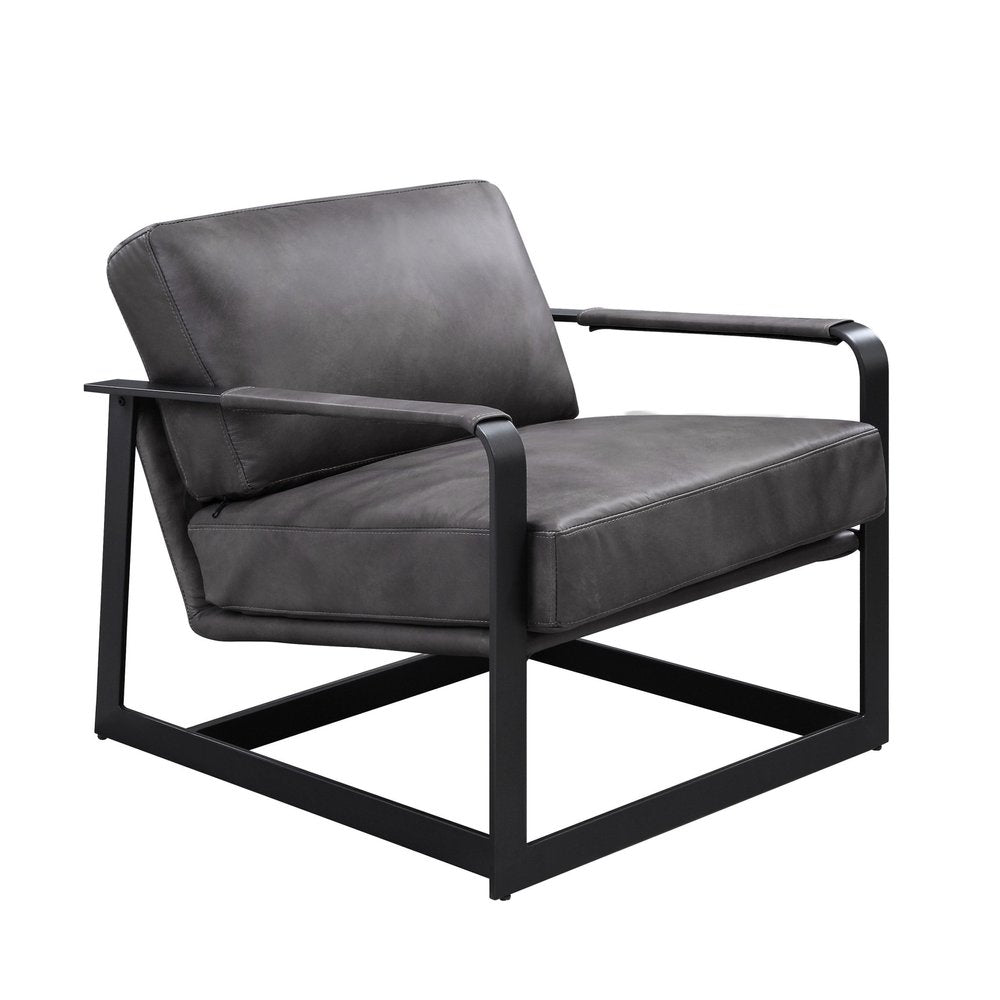 28" Gray and Steel Blue Top Grain Leather Arm Chair