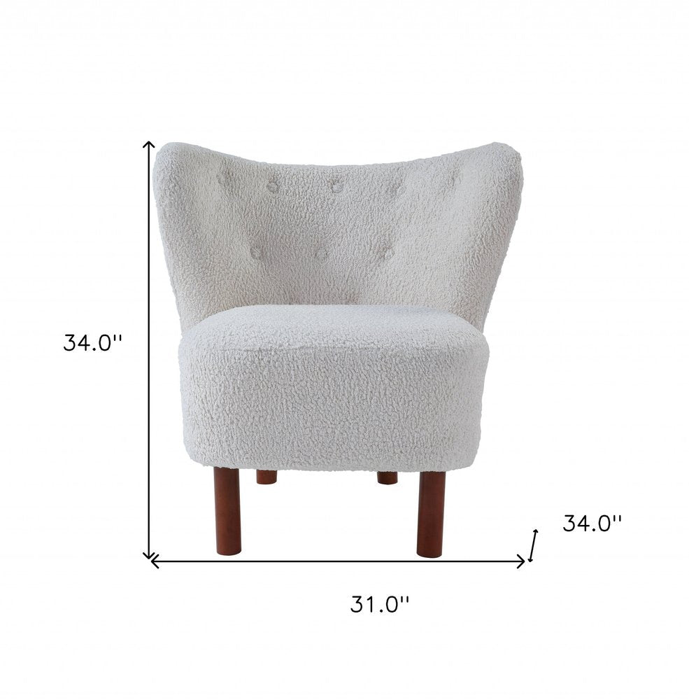 31" White and Brown Sherpa Polka Dots Wingback Chair