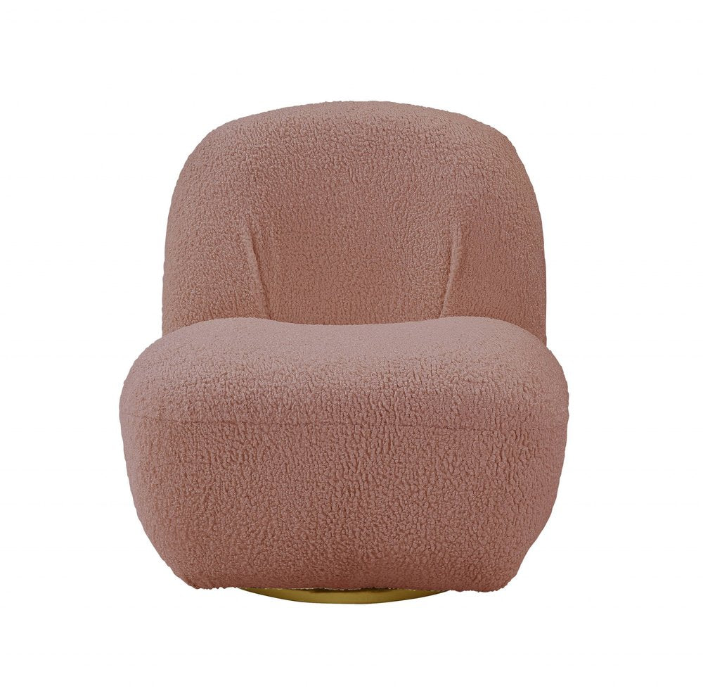 32" Pink and Brown Sherpa Swivel Slipper Chair