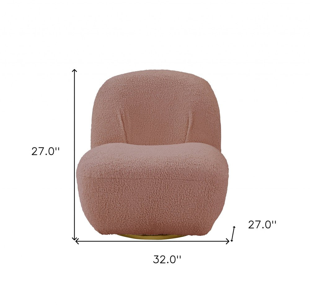 32" Pink and Brown Sherpa Swivel Slipper Chair