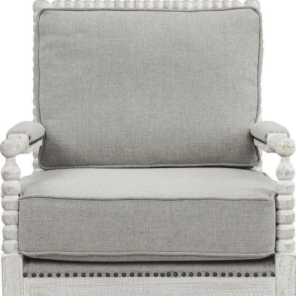 35" Gray and White Linen Club Chair