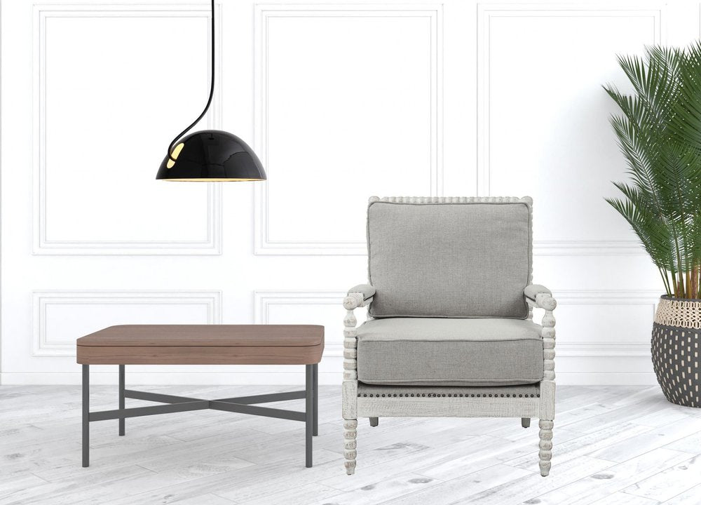 35" Gray and White Linen Club Chair