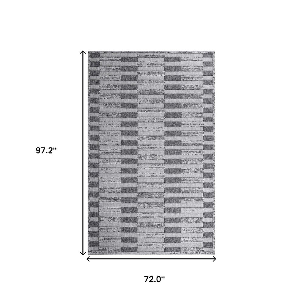 6' X 9' Grey Striped Stain Resistant Non Skid Indoor Outdoor Area Rug