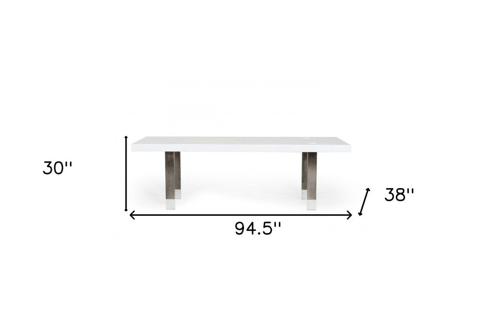 95" White And Gray Stainless Steel Dining Table