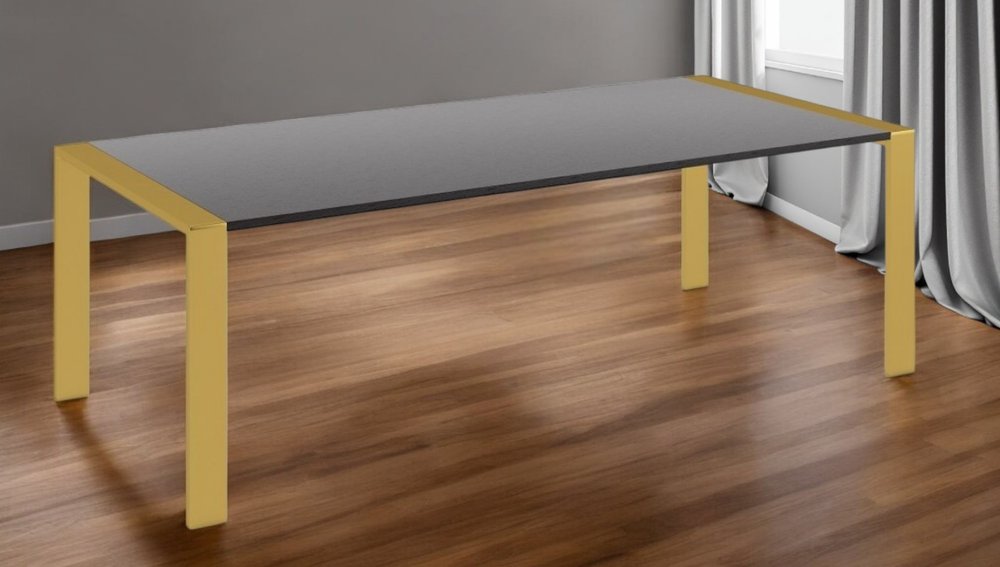 95" Gray And Brass Stainless Steel Dining Table