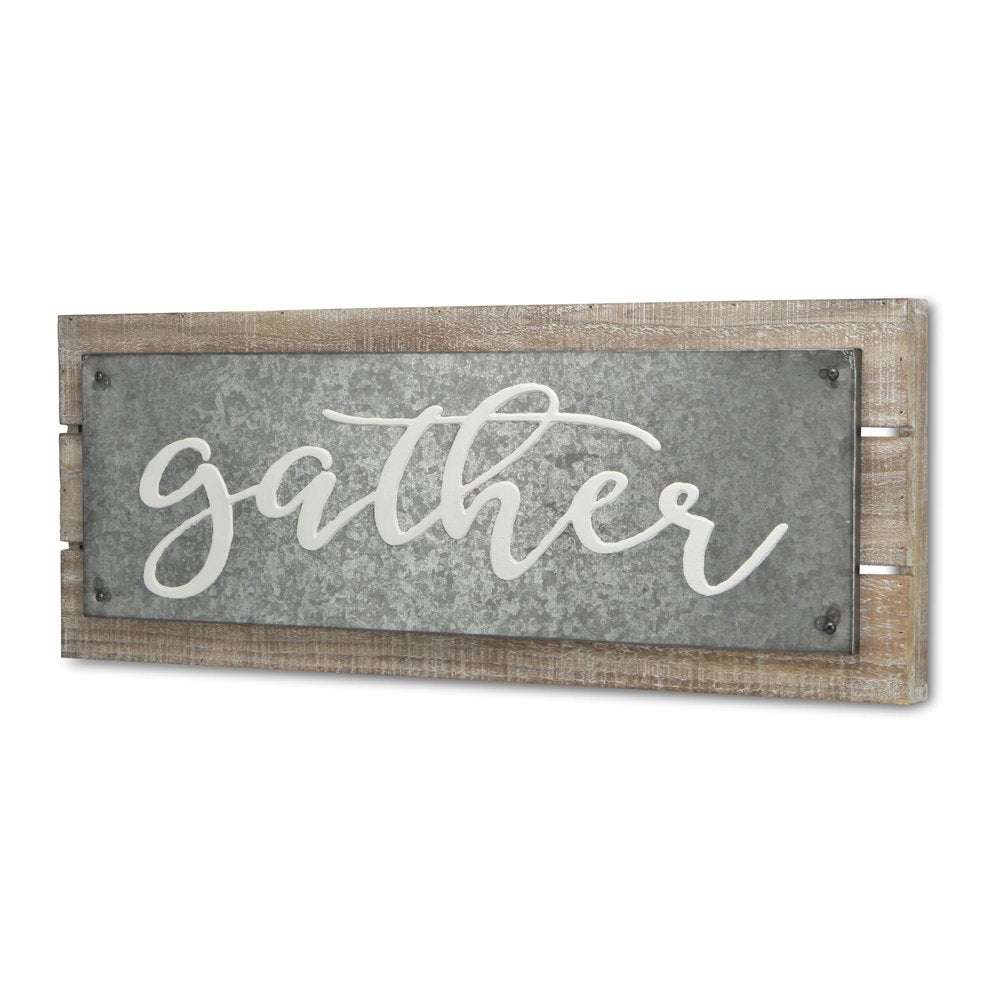 10" X 25" Brown and Gray Gather Wood and Metal Wall Decor