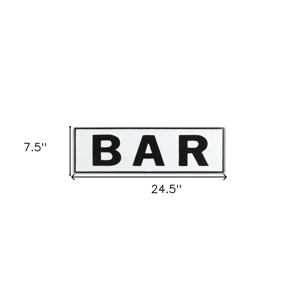 8" X 25" White and Black Handcrafted Bar Metal Wall Decor