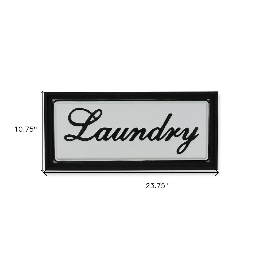 11" X 24" Black and White Handcrafted Laundry Metal Wall Decor