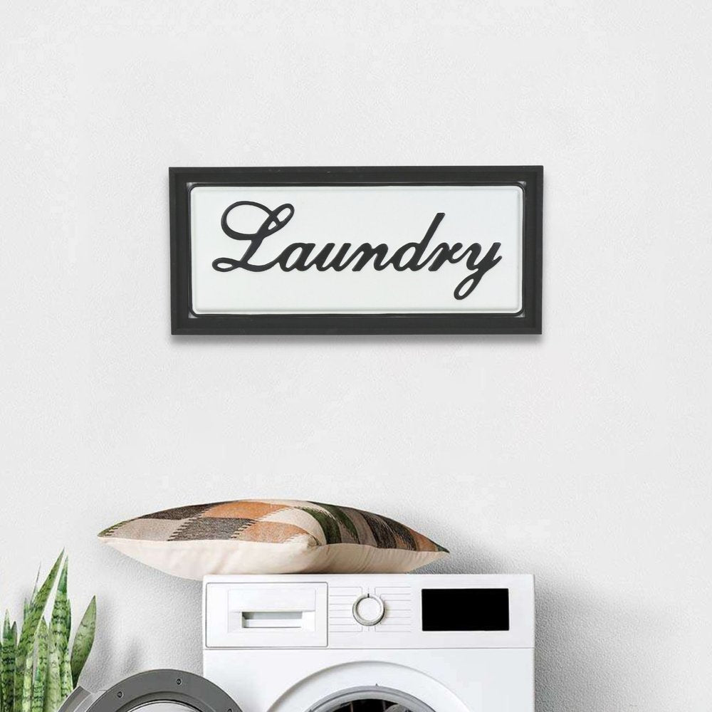 11" X 24" Black and White Handcrafted Laundry Metal Wall Decor