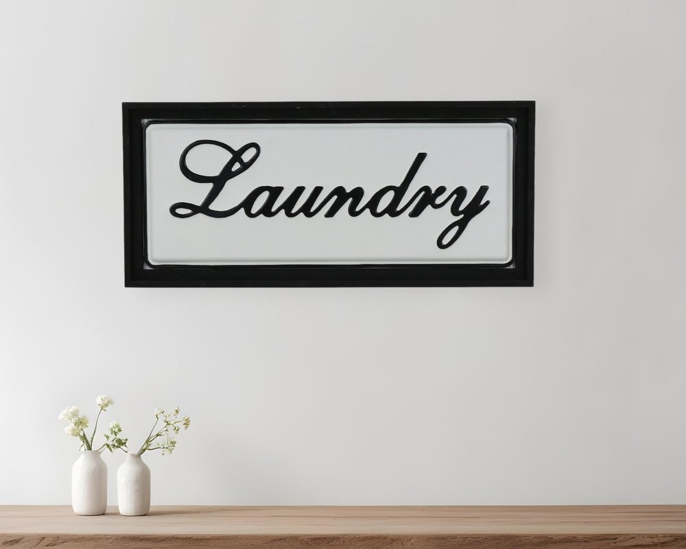 11" X 24" Black and White Handcrafted Laundry Metal Wall Decor