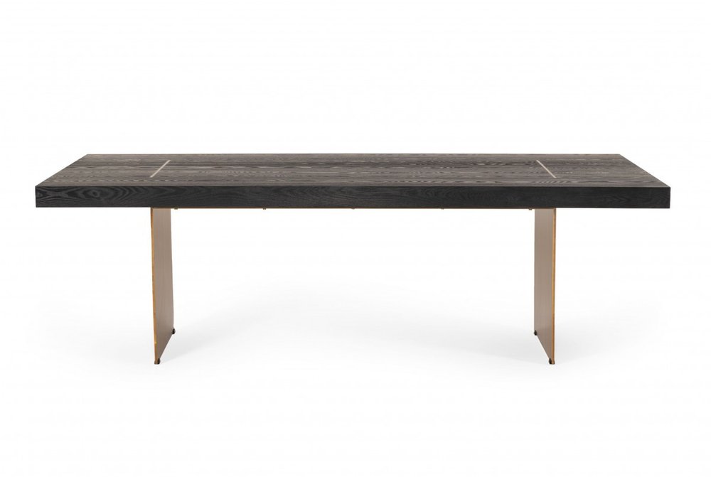 95" Dark Brown And Brass Metal Sled Base Dining Table