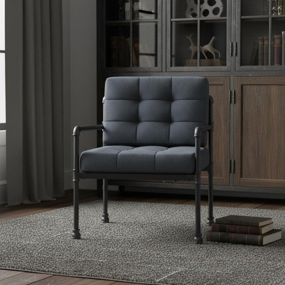 27" Gray and Steel Blue Velvet Arm Chair