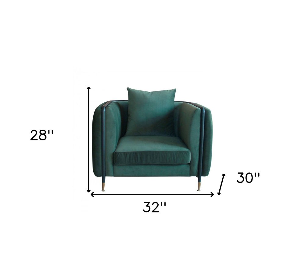 32" Green And Black Velvet Arm Chair