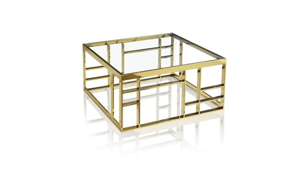 40" Clear and Gold Glass And Stainless Steel Square Frame Coffee Table