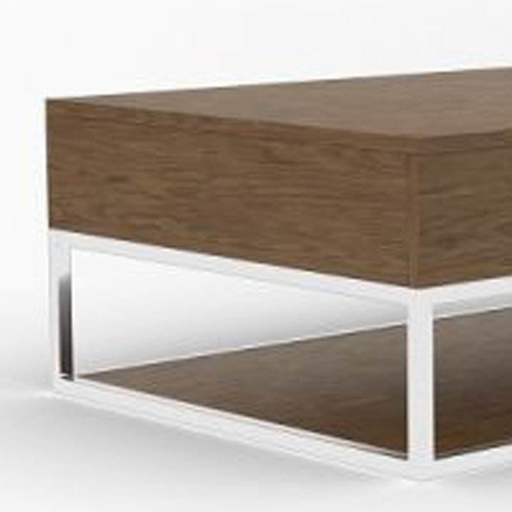 47" Brown and Silver Wood And Stainless Steel Floor Shelf Coffee Table With Two Drawers And Shelf