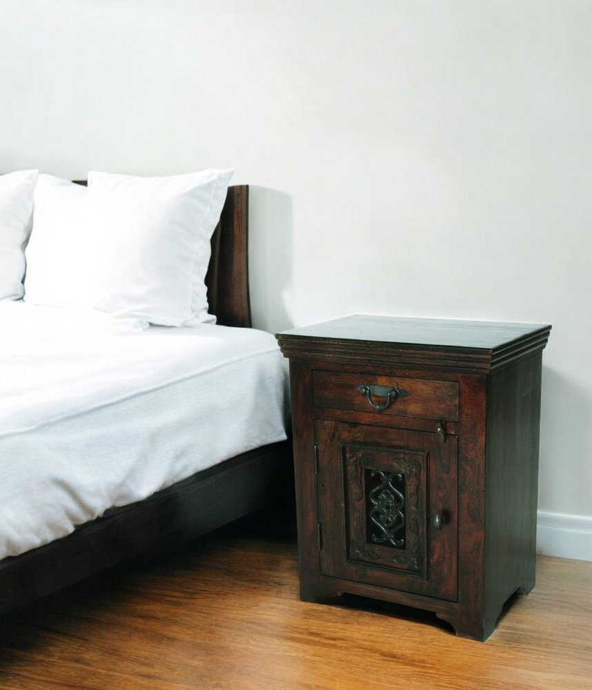 30" Dark Brown Solid Wood One Drawer Nightstand