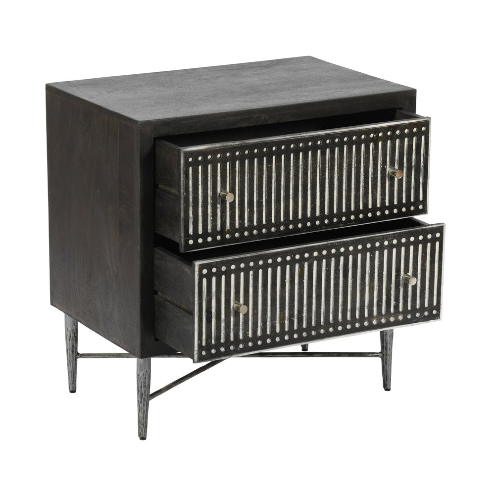 28" Dark Brown Solid Wood Two Drawer Nightstand