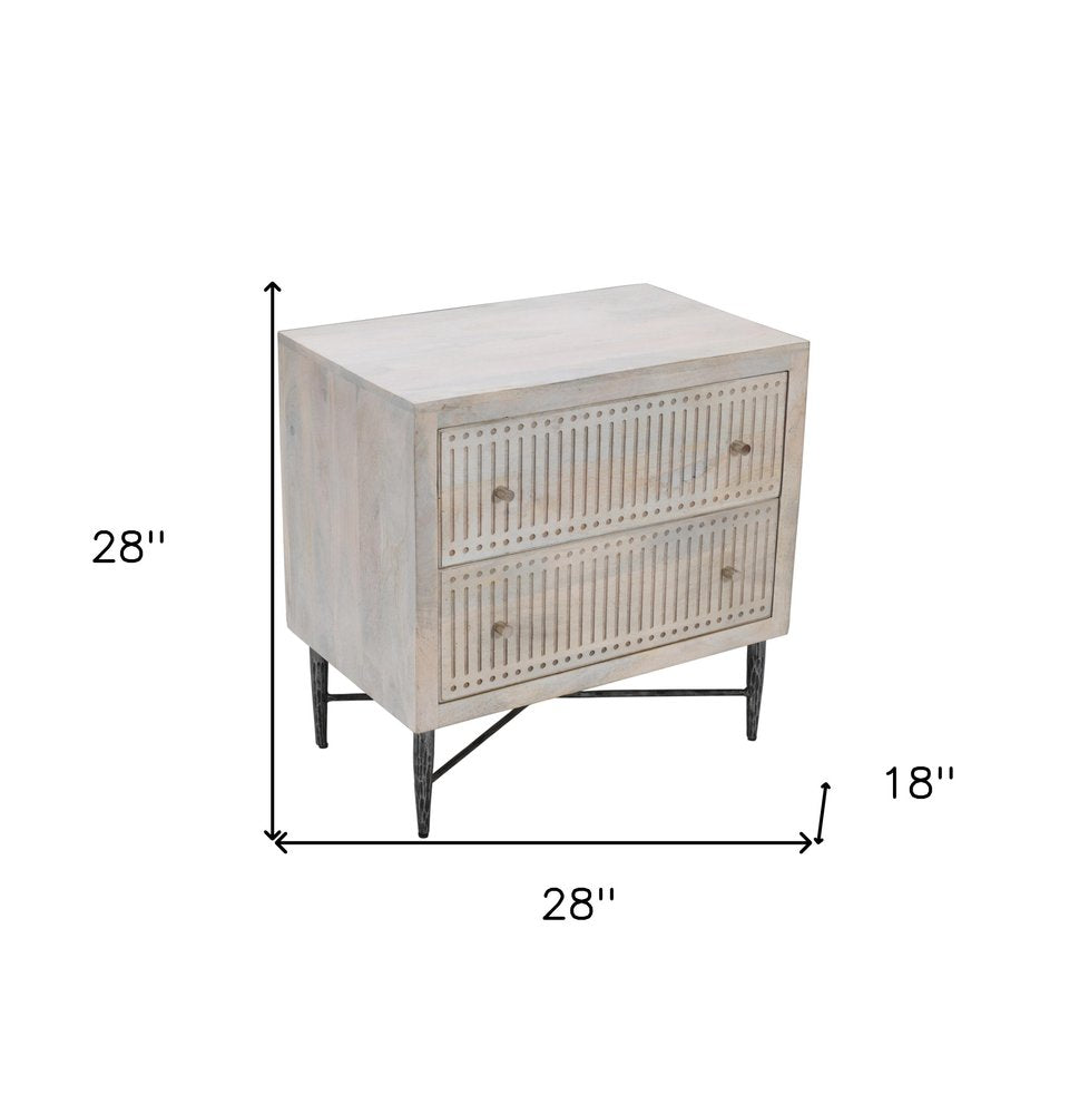 28" Ivory Solid Wood Two Drawer Nightstand