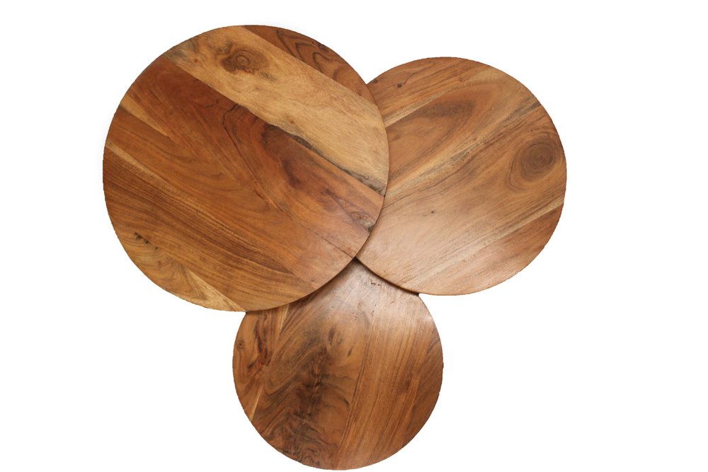 35" Natural Brown and Black Solid Wood and Iron Round Distressed Coffee Table