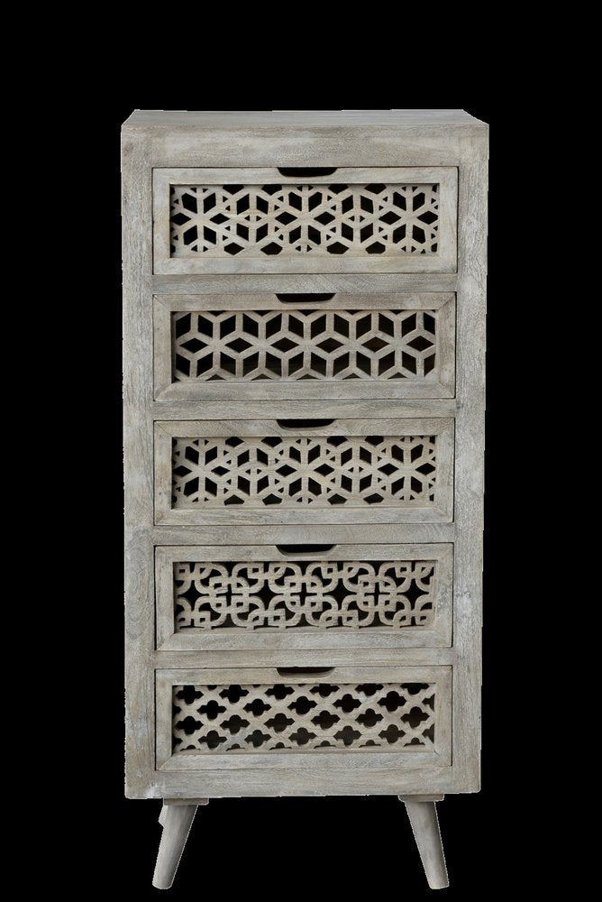 20" Gray Solid Wood Five Drawer Standard Chest