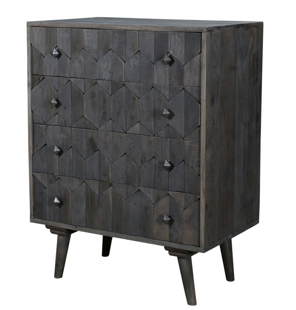 27" Gray Solid Wood Four Drawer Dresser