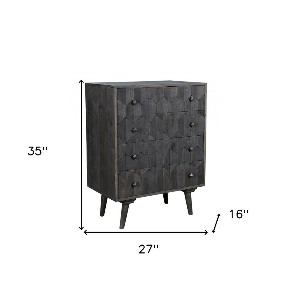 27" Gray Solid Wood Four Drawer Dresser