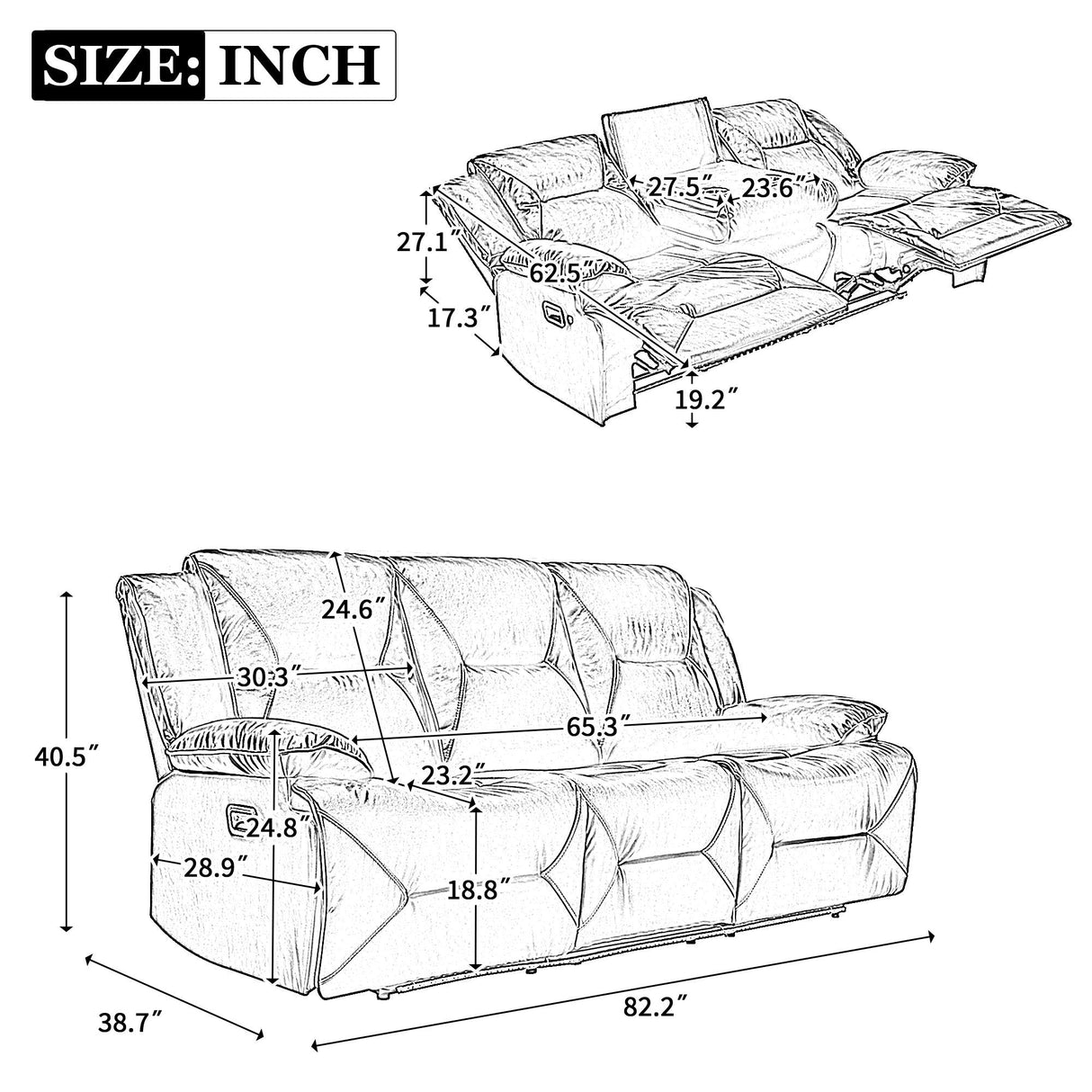 3 Seater Home Theater Recliner Manual Recliner Chair With A Led Light Strip Two Built-In Cup Holders For Living Room by Couch.com