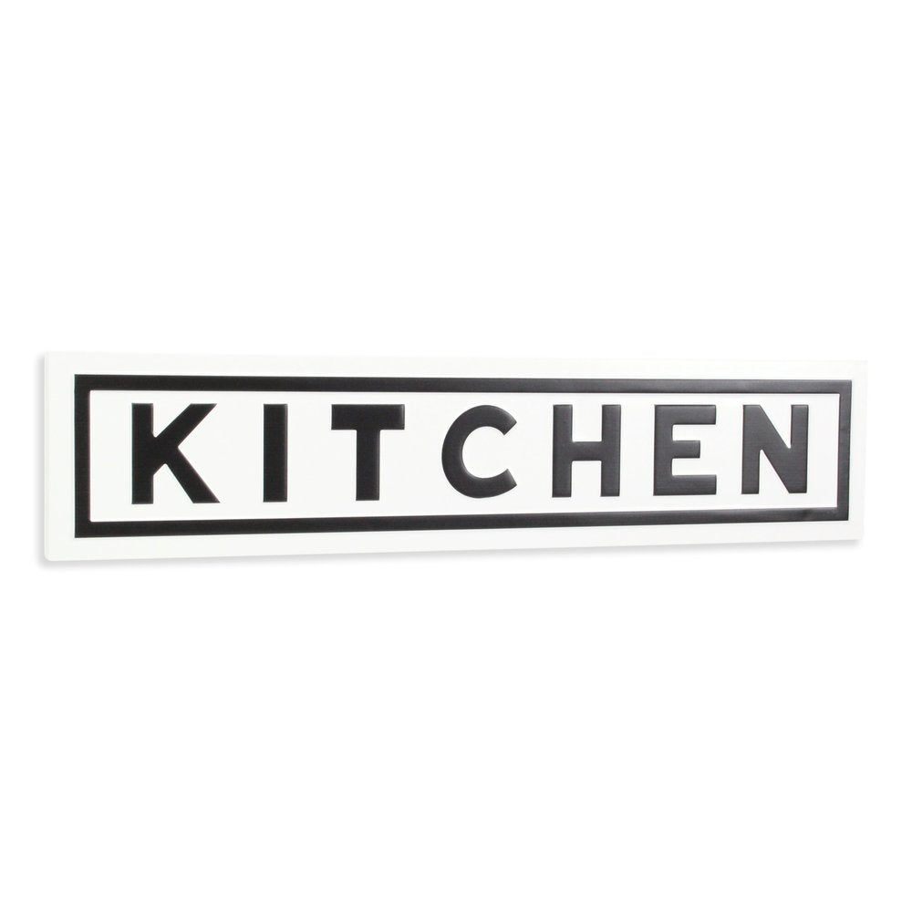 8" X 37" White and Black Kitchen Metal Wall Decor