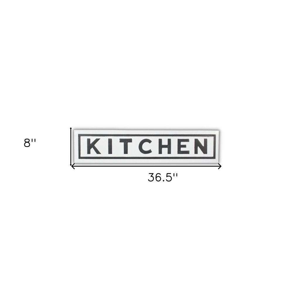 8" X 37" White and Black Kitchen Metal Wall Decor