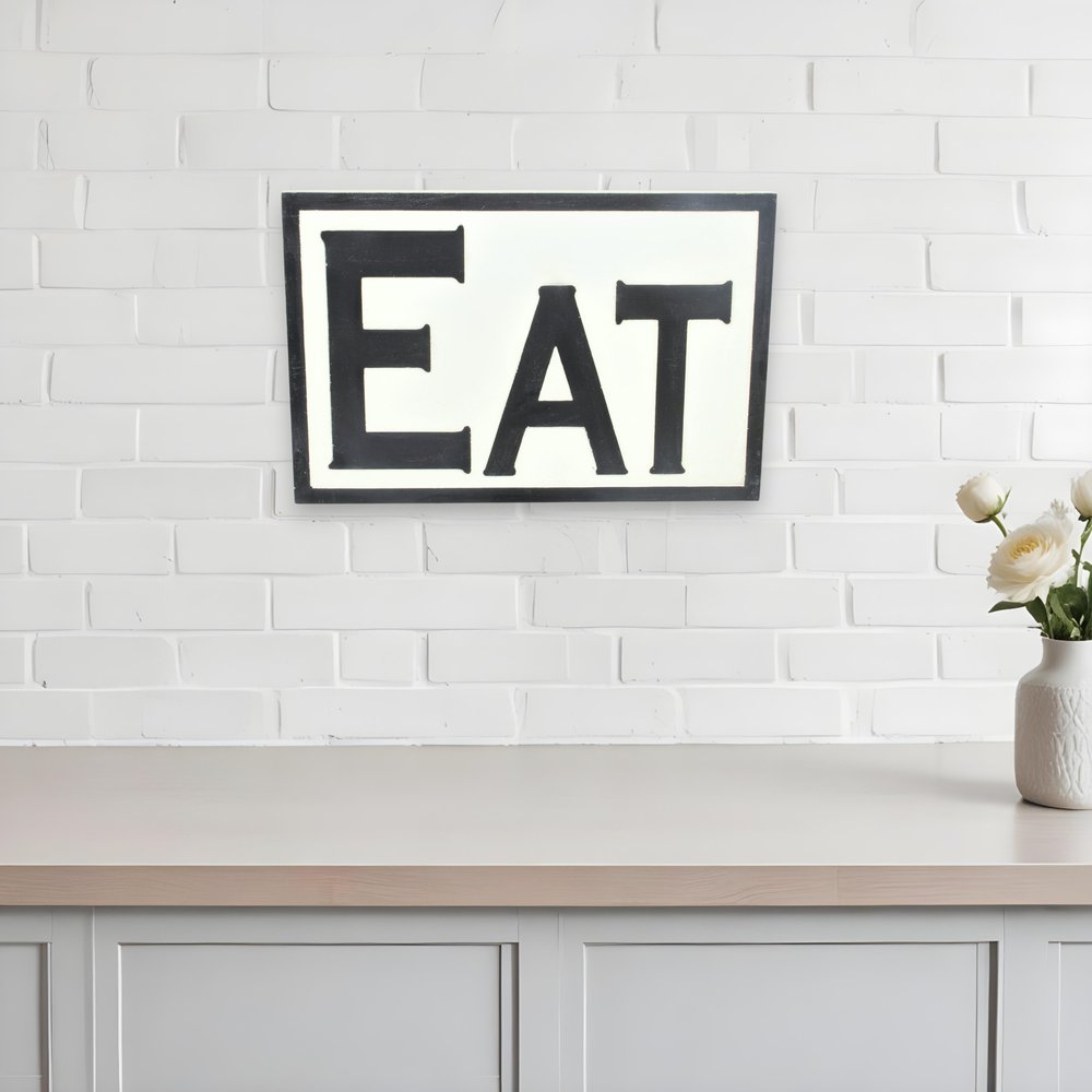 16" X 24" White and Black Eat Wood Wall Decor